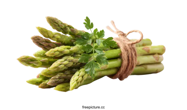 [Transparent Background PNG]Fresh Green Asparagus Bunch Tied with Twine