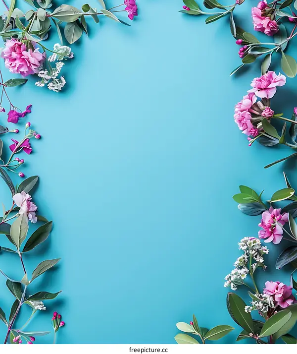 Floral Frame on Blue Background