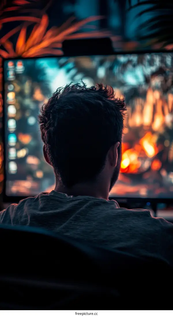 Focused Gamer in the Evening