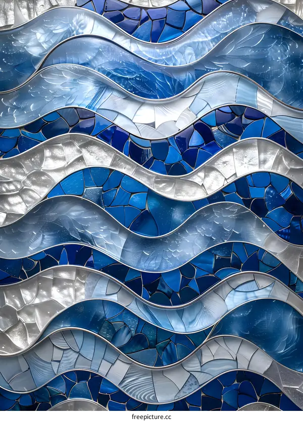 Blue and white mosaic artwork