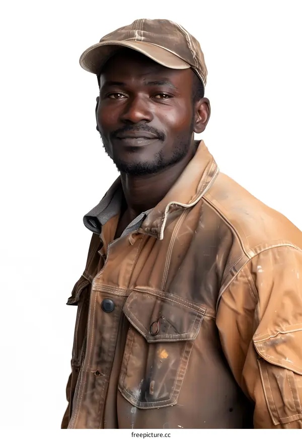 Portrait of a Black Man in a Brown Jacket and Cap