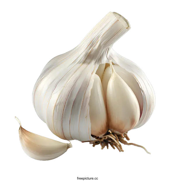[Transparent Background PNG]Fresh Garlic Bulb With Clove On White Background
