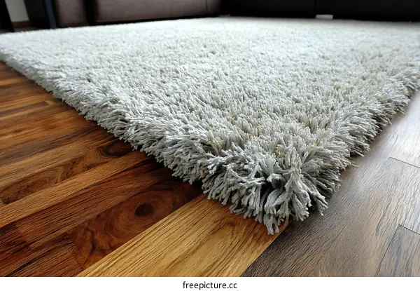 Fluffy Gray Area Rug on Wooden Flooring