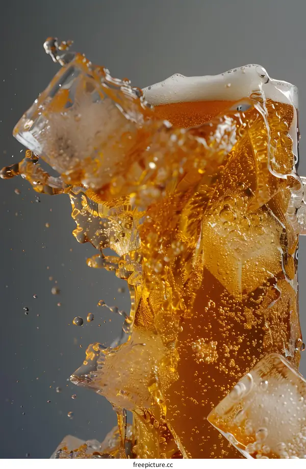 Ice Cubes in a Glass of Beer with Splash