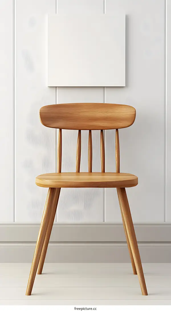 Wooden Chair with Blank Canvas on White Wall