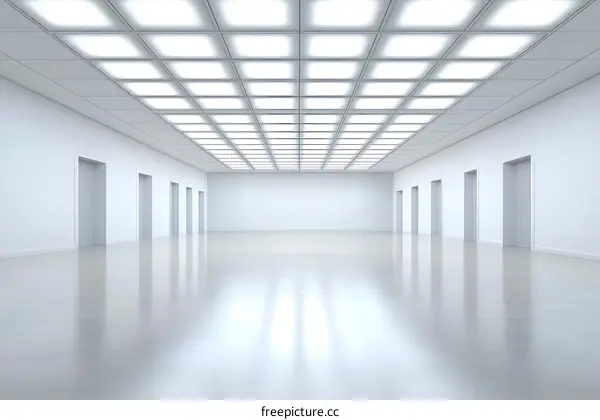 Empty White Room With Multiple Doors