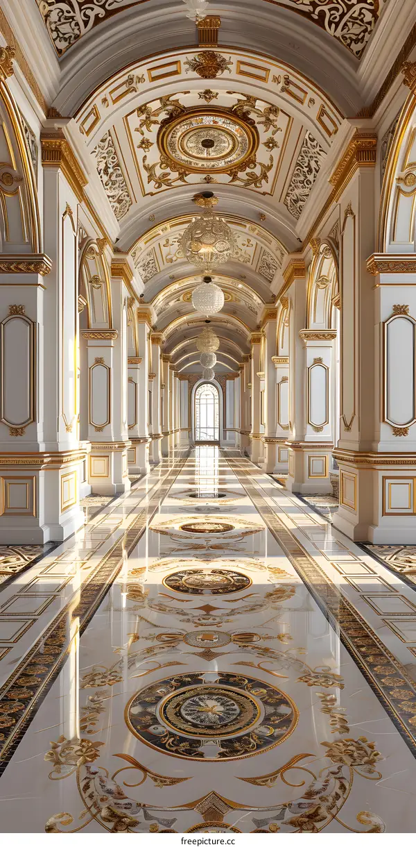 Classic Hallway With Gold Details and Ornate Ceiling