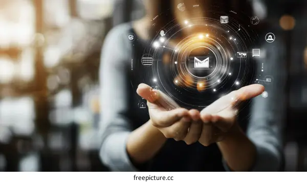 Holographic Email Icon in Hands