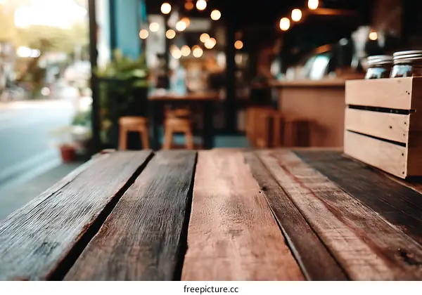 Rustic Wooden Table Top in a Cafe Setting