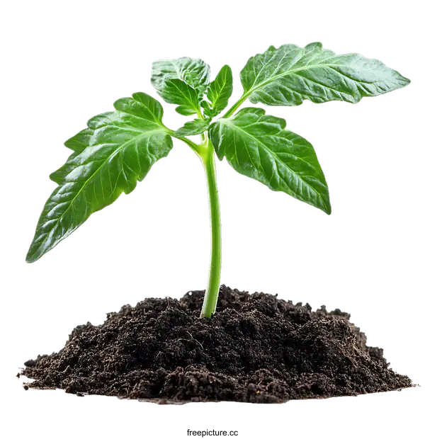 [Transparent Background PNG]Young Tomato Plant in Soil