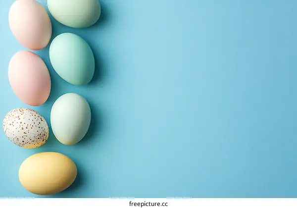 Colorful Easter Eggs on Light Blue Background