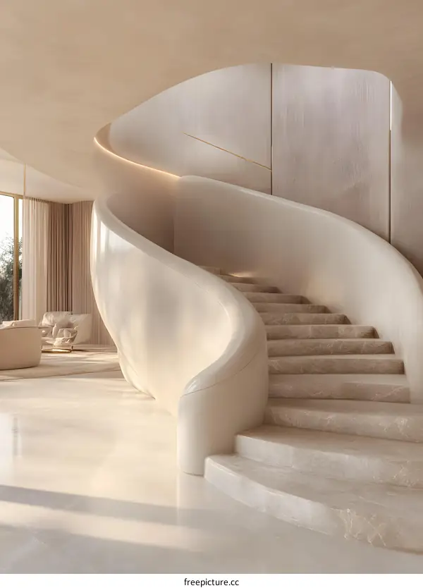 Modern Minimalist Staircase with Curved Railing