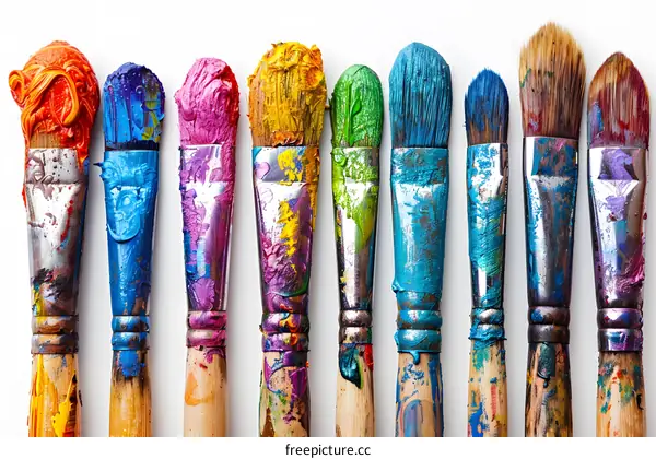 Colorful Paint Brushes on White Background