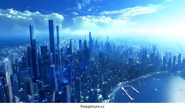 Futuristic Cityscape Aerial View Illustration