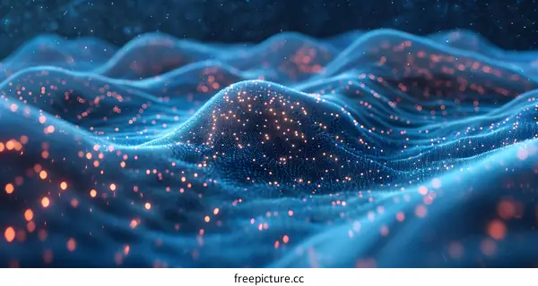 Blue and orange glowing 3D rendering of a terrain