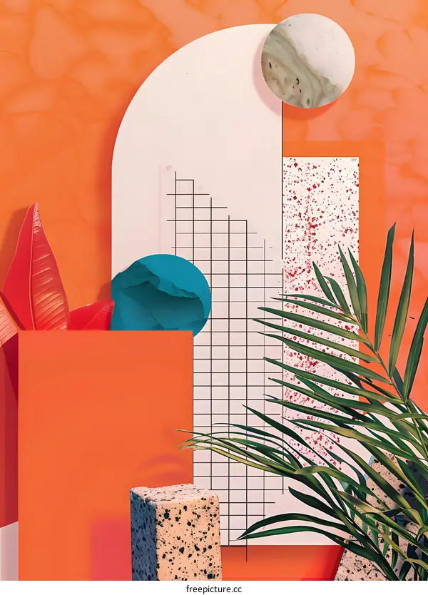 Abstract Geometric Shapes Orange Background Digital Illustration