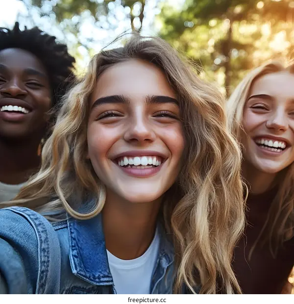 Happy Friends Taking a Selfie Together in Nature