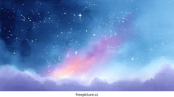 Starry Night Sky Watercolor Illustration