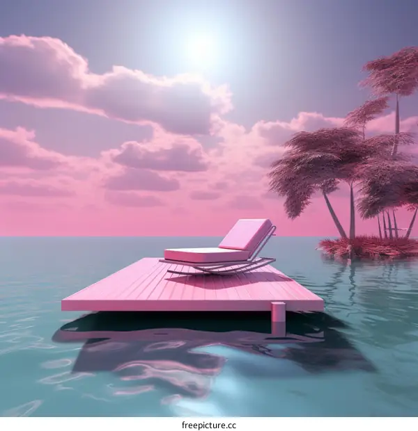Dreamy Pink Seascape with a Floating Dock and Relaxation Chair
