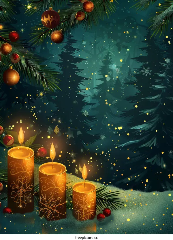 Christmas Candles with Holly and Snowflakes