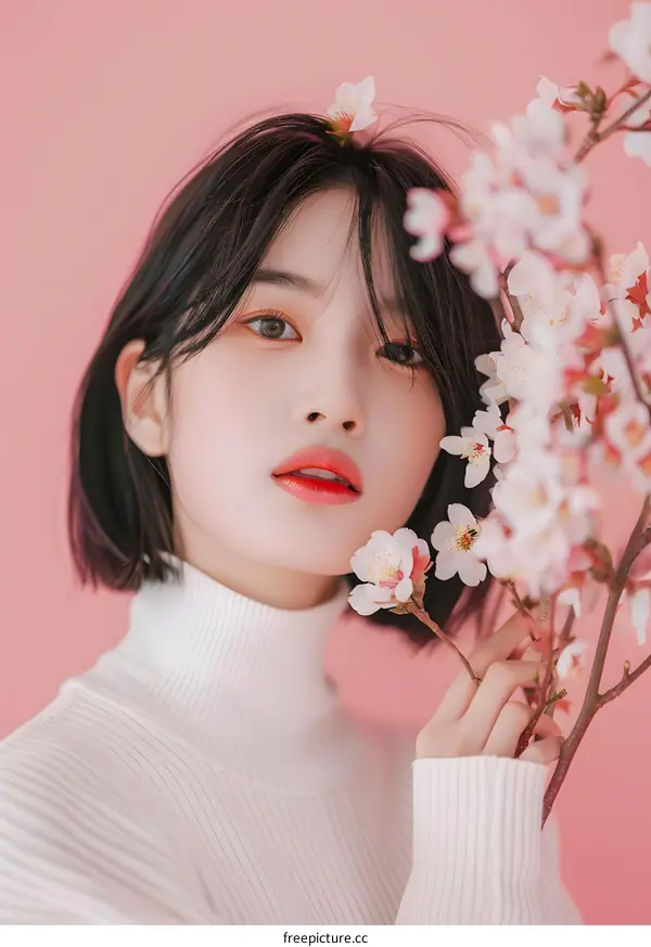 Beautiful Woman with Cherry Blossoms