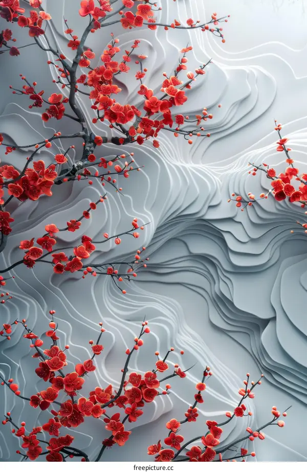 Red Plum Blossom on a White Background