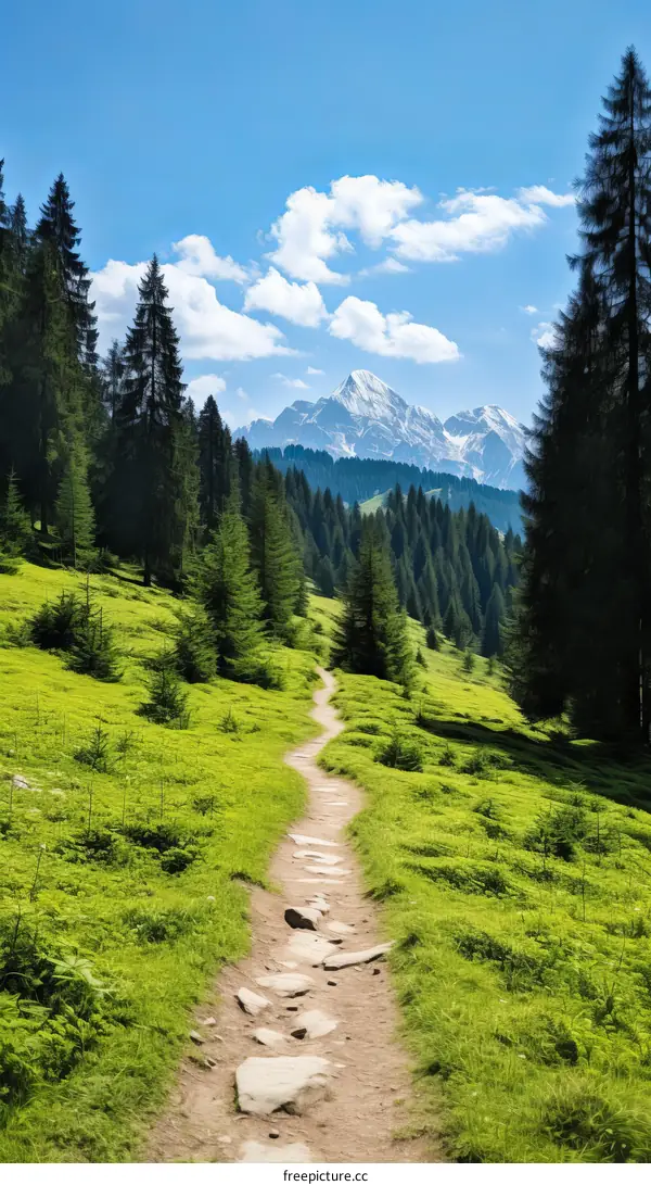 A Rocky Path Through A Lush Green Forest