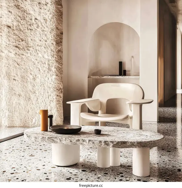 Modern Minimalist Living Room Design with Natural Stone