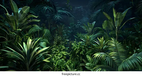 Tropical Rainforest Background Lush Green Leaves