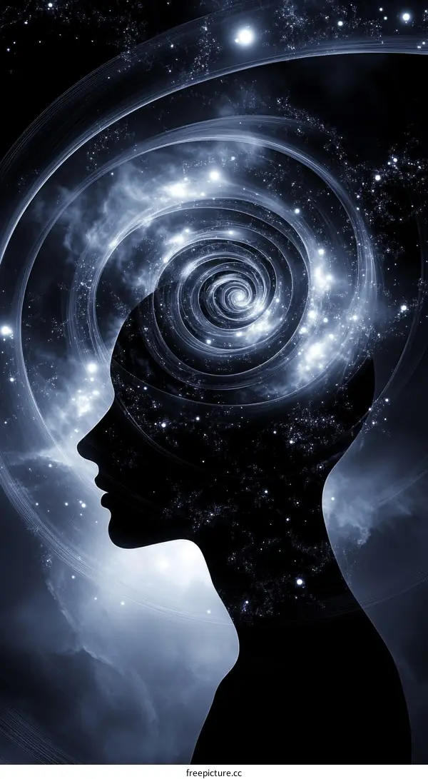 Silhouette of a Woman in a Cosmic Spiral