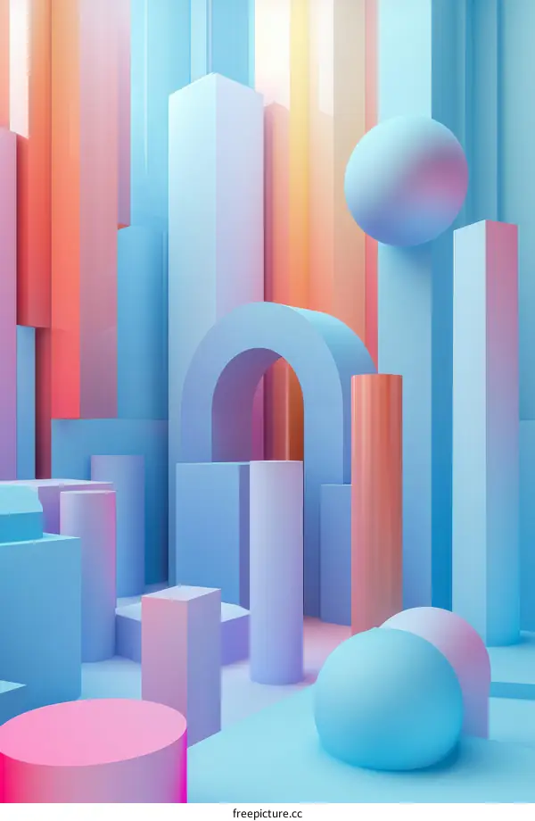 3D rendering of geometric shapes with pastel colors