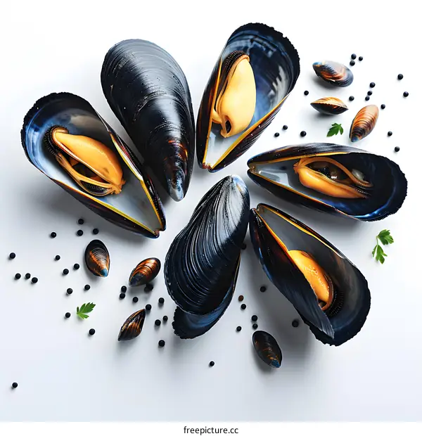 Fresh Mussels on White Background