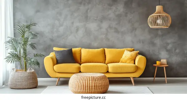 Modern Living Room Interior Design with Yellow Sofa