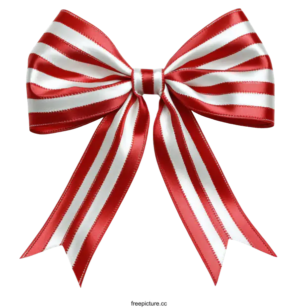 [Transparent Background PNG]Elegant Red and White Striped Ribbon Bow