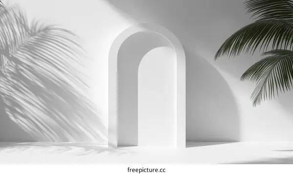 Minimalist White Archway with Palm Shadow