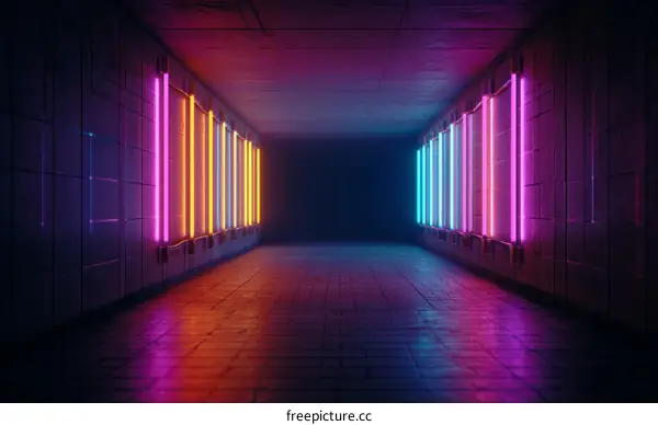 Neon Tunnel Corridor with Colorful Lights