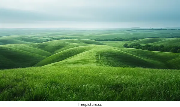 Rolling Green Hills Under a Blue Sky with White Clouds