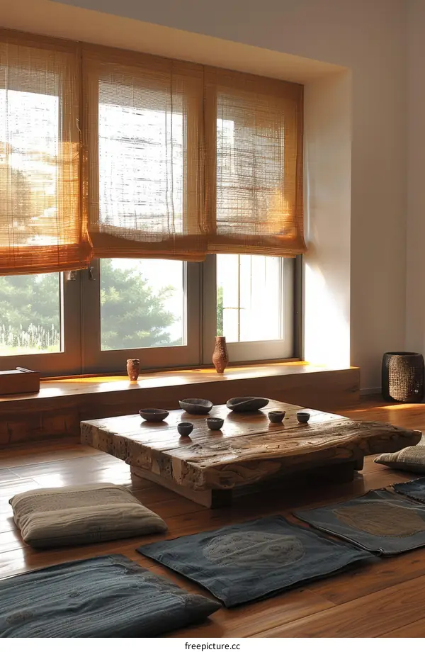 Modern Zen Room With Large Windows Overlooking Nature
