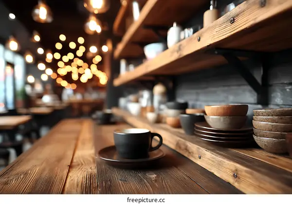 Rustic Cafe Interior with Blurred People