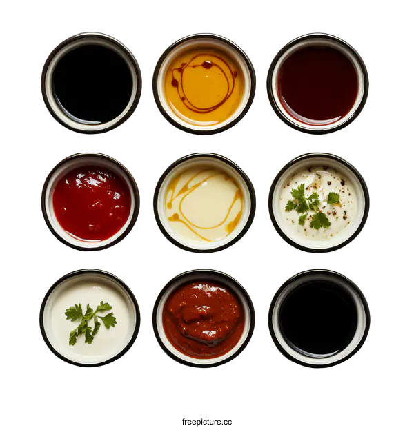 [Transparent Background PNG]Assortment of Dipping Sauces and Condiments