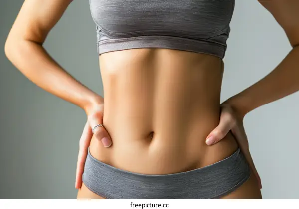 A fit woman with her hands on her hips showing her abs
