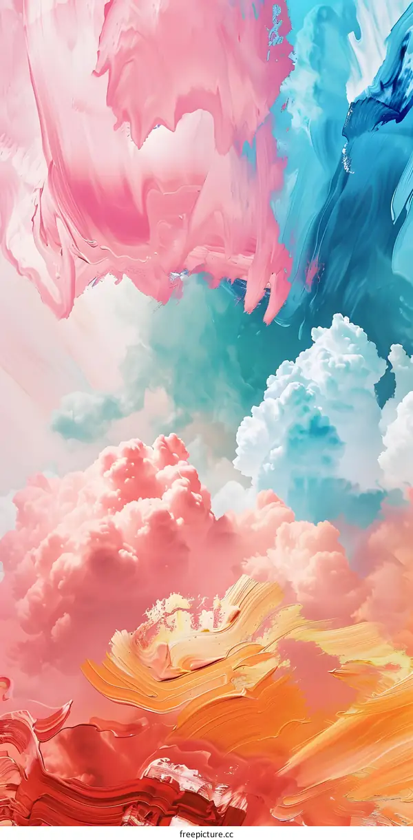 Abstract Colorful Sky with Clouds  Painted in Oil