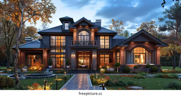 Elegant Mansion Exterior Design at Dusk