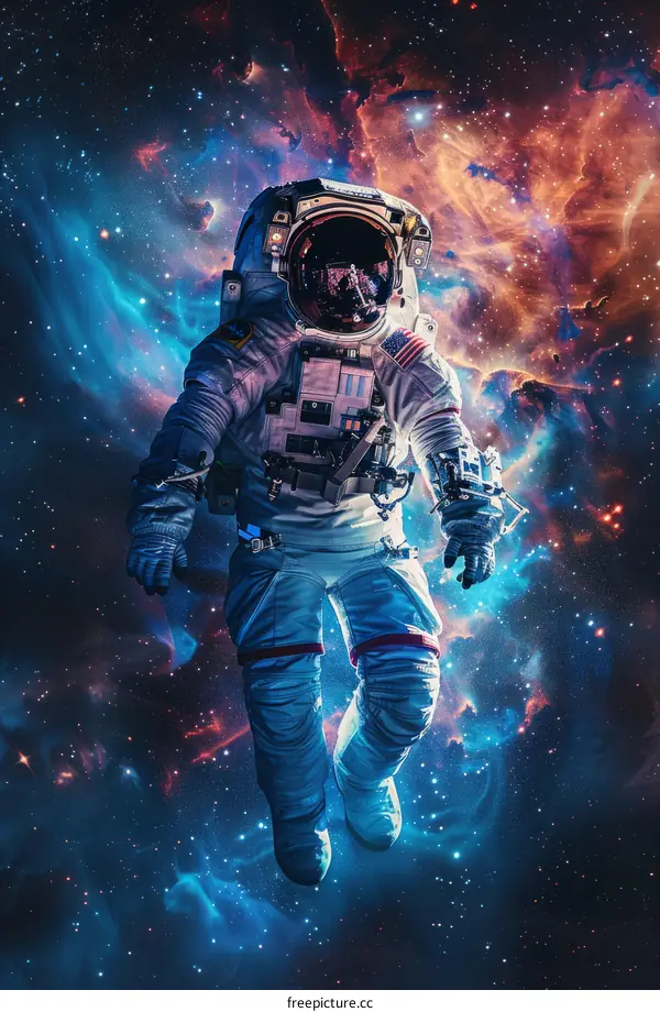 Astronaut in Space with Colorful Nebula and Stars