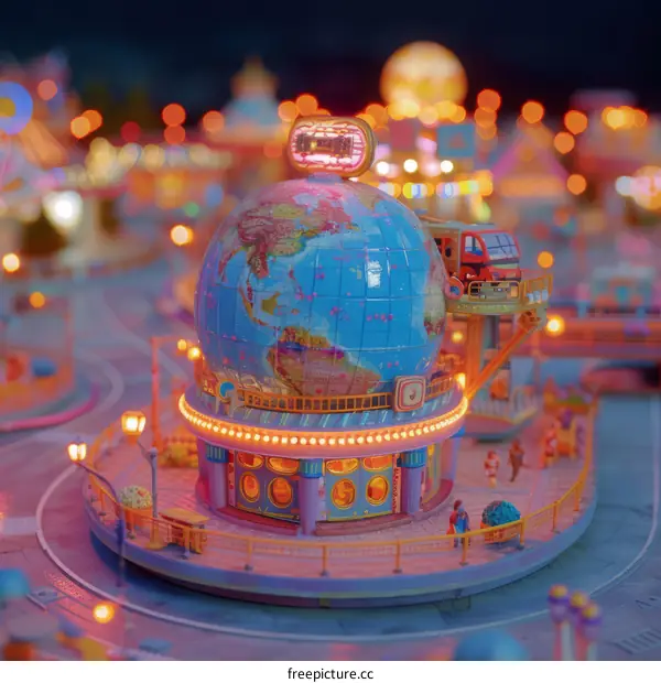 A miniature world with a globe at the center