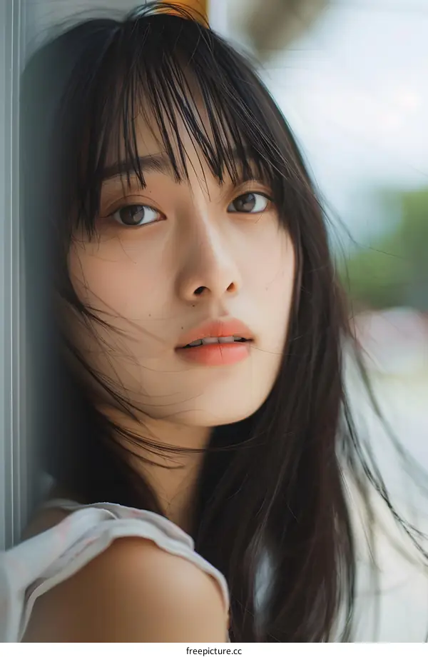 Portrait of a Young Asian Woman with Long Black Hair