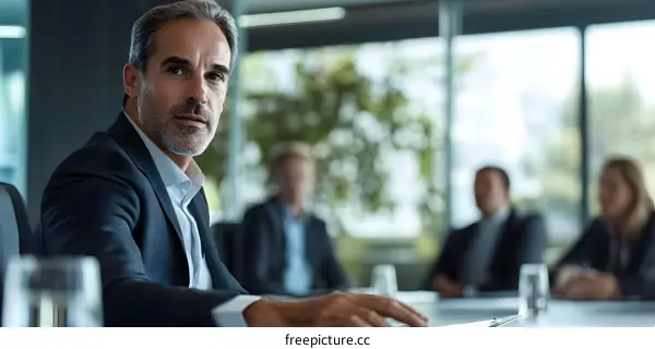 Businessman Sitting At A Table In A Meeting Room