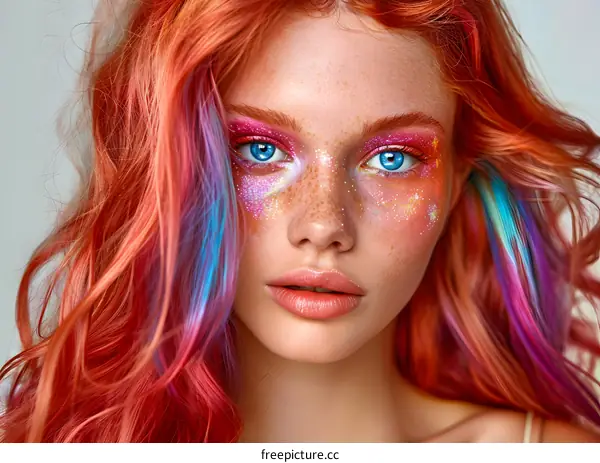 Portrait of a young woman with red hair and blue eyes