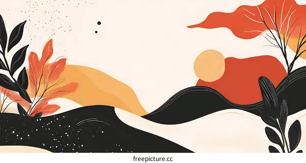 Abstract Art Illustration with Orange, Red, and Black Colors