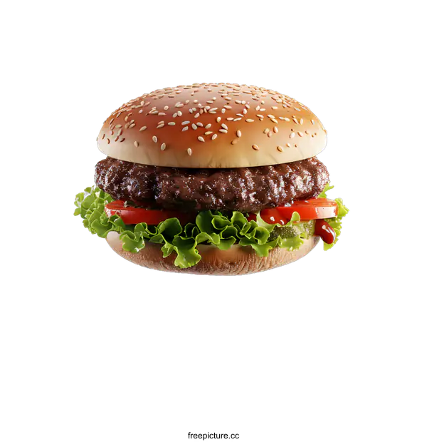 [Transparent Background PNG]hamburger with lettuce tomato and ketchup